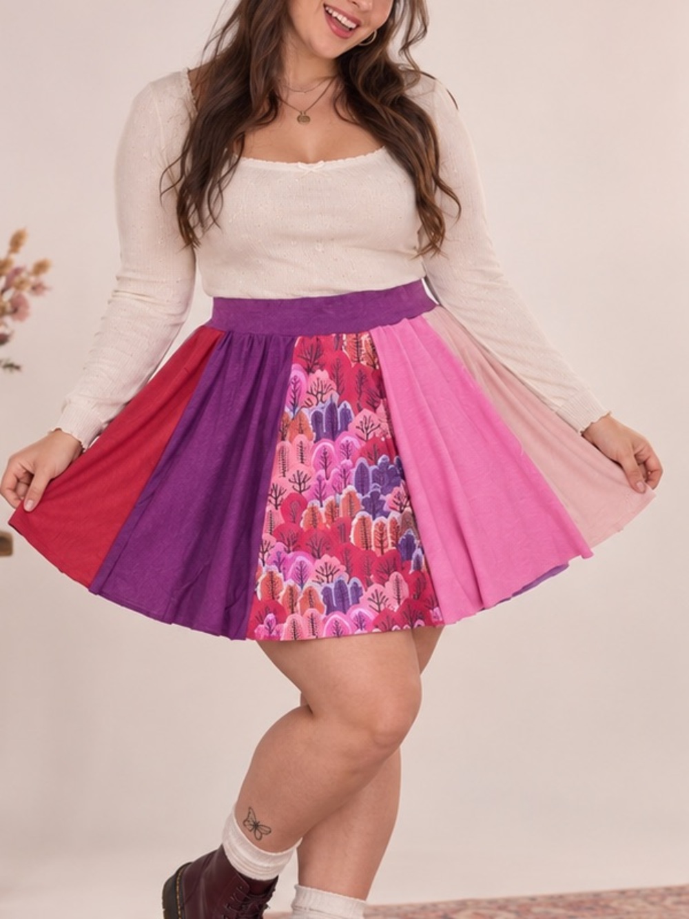 Handmade Patchwork Skater Skirt | Size 18 | Pink Purple Cottagecore Fairycore